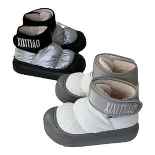 细细条 保暖加绒防水羽绒布魔术贴棉鞋女街头时尚拼色冬季雪地靴