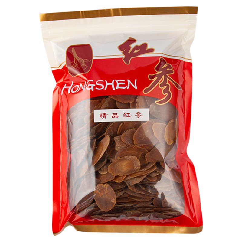 长白山红参片250克不加糖红参大片 古法蒸制红参整支切片参类批发