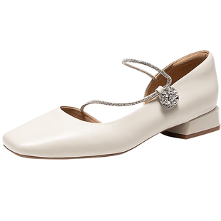 natursun方头气质时装凉鞋女2025夏季新款一字低跟通勤小香春季