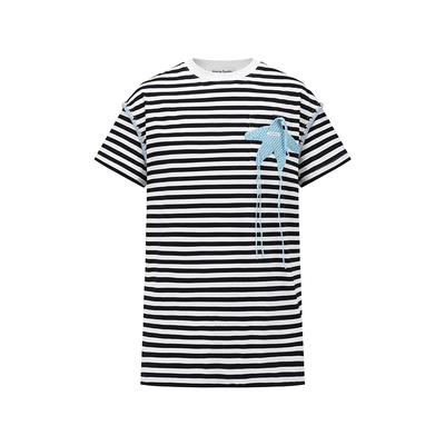 Alexia Sandra2025夏季新款海洋奇遇条纹撞色半袖T恤短袖连衣裙女