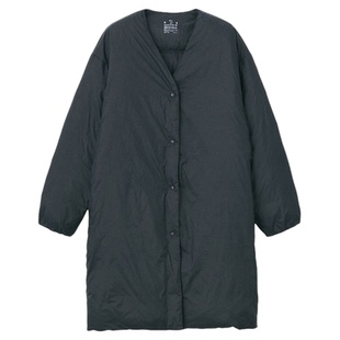 无印风日式女士轻量羽绒服轻薄便携式无领防风保暖大衣长款修身