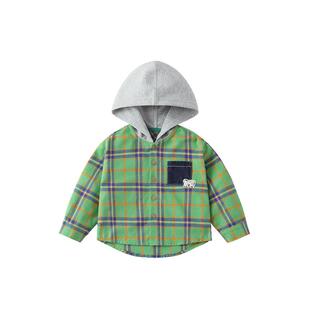 【纯棉】齐齐熊宝宝连帽衬衫男童格子衬衣儿童春秋季外套婴儿打底
