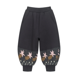 马拉丁儿童裤子25冬新款女小童密织提花软糯加绒束脚卫裤