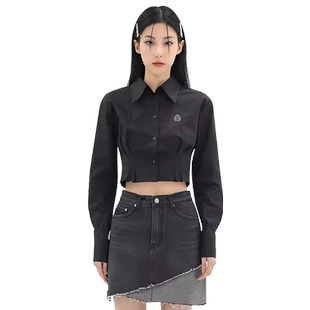 个性设计感内搭短款衬衫女2025秋季时髦甜酷风矮个子显高打底衬衣