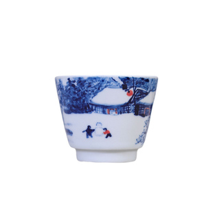 九希刘林荣手绘青花雪景山水马蹄杯陶瓷茶具茶碗聚香杯仿古主人杯