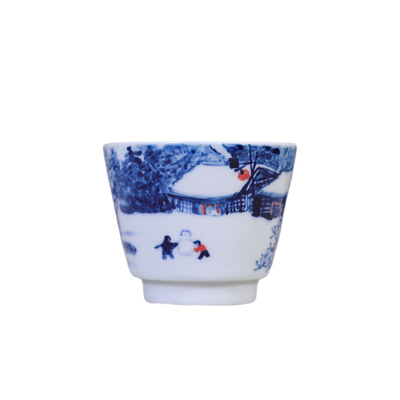 九希刘林荣手绘青花雪景马蹄杯