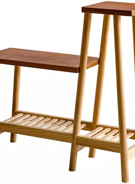 掬涵实木花架中式简约客厅阳台高颜值收纳架小窄置物架轻奢花架