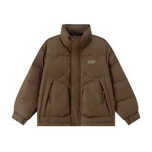 凯施迪美拉德色系消光锦纶羽绒服男秋冬新款咖色短款翻领外套男士