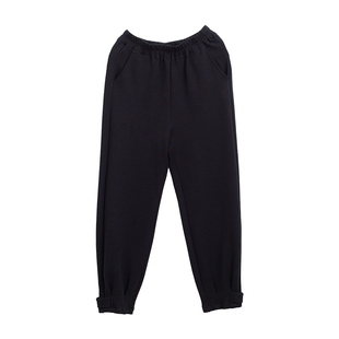 忘城9928座/破晓/春季空气层棉混纺黑色微弹收口小脚哈伦裤卫裤女