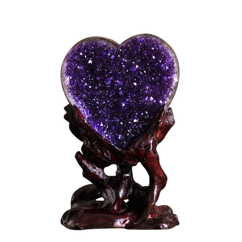 天然紫水晶簇爱心型紫晶洞水晶球家居饰品客厅招财聚宝盆原石摆件