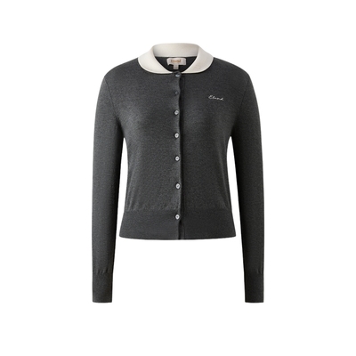 ELAND毛针织衫撞色娃娃领开衫