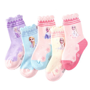 迪士尼儿童袜子女童秋冬季保暖短筒袜女孩爱莎公主学生棉袜花边袜