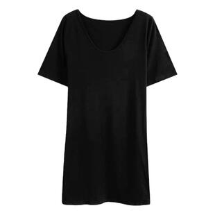 白色V领t恤裙连衣裙女短袖2026新宽松纯棉中长款u领休闲裙子夏季