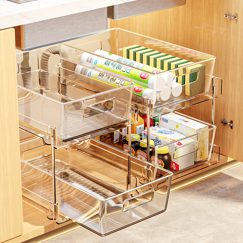 厨房下水槽置物架抽拉式橱柜内层调料收纳架子各种神器多层拉篮