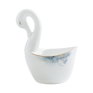 家用骨瓷勺子篓勺子桶创意餐桌天鹅水果叉子罐典雅大勺子收纳笼