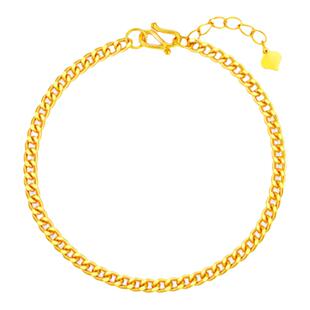 調太幅18K金古巴链手链 女纯银素链侧身链细手串手镯时尚黄金礼物