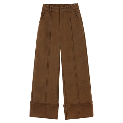 利达 NEW DADADA【风栖】复古卡其色毛呢休闲裤女高腰显瘦阔腿裤