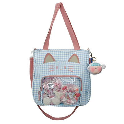 可爱猫咪波点小众手提托特包学生大容量单肩斜挎包大食量痛包娃包