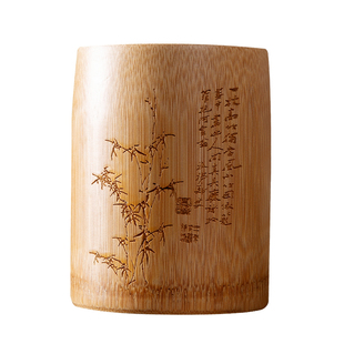 梅林笔庄毛笔笔筒办公室桌面笔桶大容量多功能竹制创意收纳筒古风木质笔筒摆件中国风文房四宝家用木质笔筒