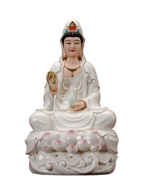 佛堂家用供奉陶瓷莲花观音菩萨像