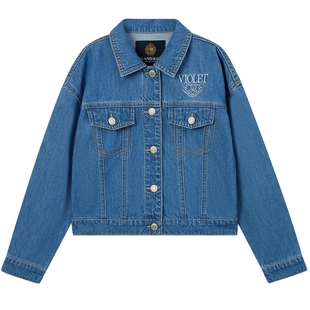 【100%棉】eland kids衣恋童装女童牛仔外套春秋休闲学院风短款