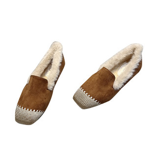 法式方头加绒毛毛鞋女款秋冬2025新款百搭保暖一脚蹬棉鞋豆豆单鞋