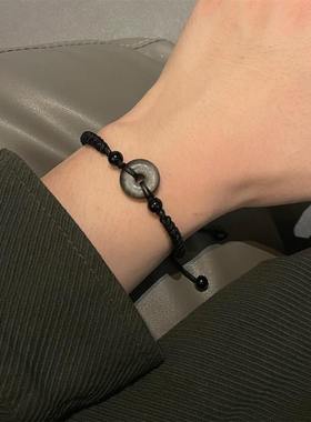 国风银曜石平安扣男生手链女款手工编织小众设计情侣新年款送礼物