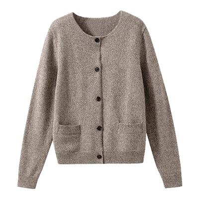 复古花纱肌理圆领长袖针织开衫