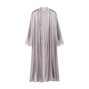 雕花蕾丝』桑罗重磅真丝睡袍女100%桑蚕丝女家居服新娘晨袍可外穿