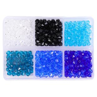 6格盒装4mm棱形玻璃尖珠套盒串珠子DIY手工耳环手链饰品材料配件
