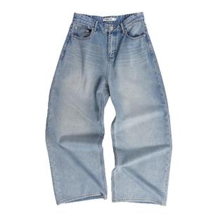 CLIMAX VISION浅色复古做旧水洗中腰廓形直筒休闲牛仔裤女款长裤