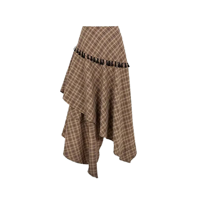 超有氛围感的格纹不规则半身裙