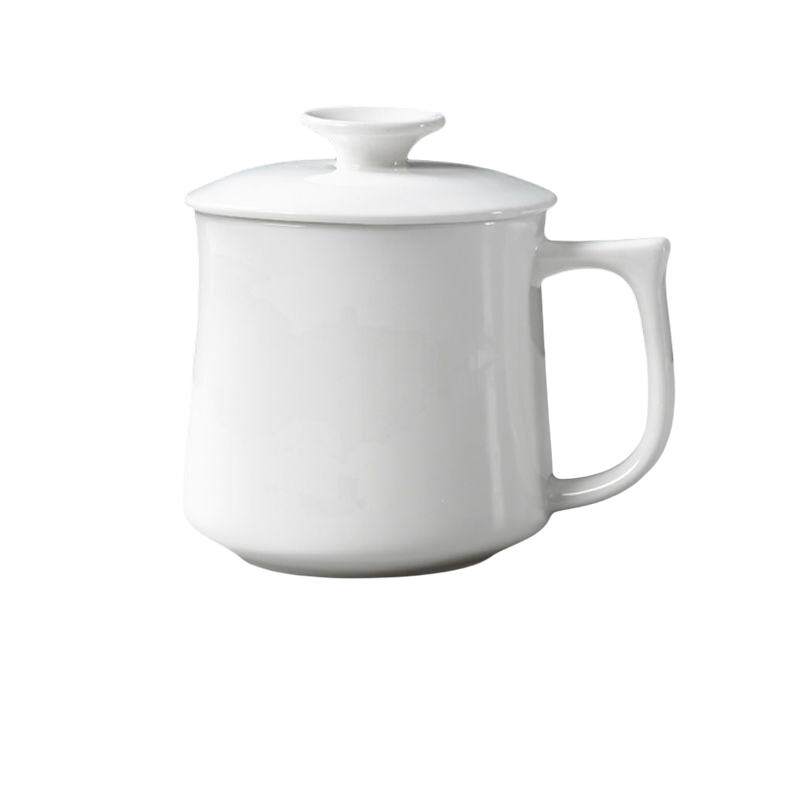 骨瓷带过滤茶杯金边会议杯办公室带盖纯白高档茶漏水杯月牙杯定制