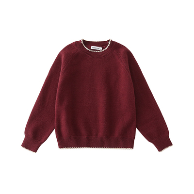 亲子装毛衣枣红色新年摄影全家服