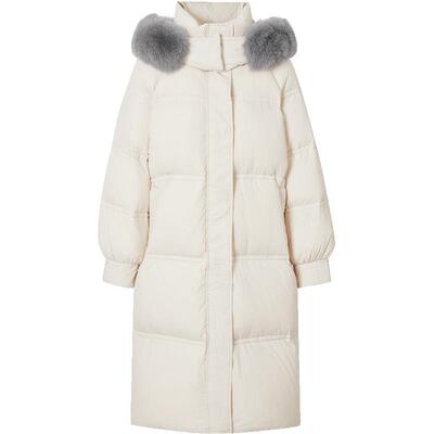 红袖outlets插肩袖狐狸毛长款羽绒服hopeshow冬保暖加厚外套