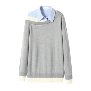 ANDREA MARTIN2026春季新款复古假两件拼接宽松休闲绵羊毛针织衫