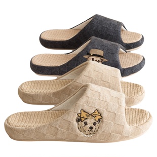 TeenieWeenie小熊亚麻拖鞋居家男女情侣刺绣防滑冬季室内棉麻鞋子