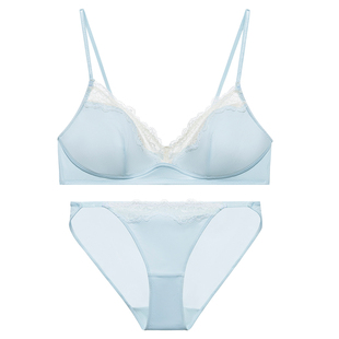 弗利少女法式小胸内衣女超薄款文胸 防凸点性感V领无钢圈胸罩套装