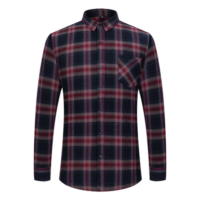 春秋纯棉格子衬衫男长袖中老年