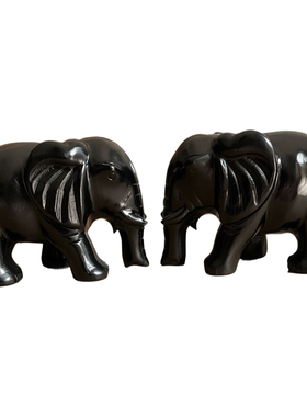 天然黑曜石大象一对招财镇宅