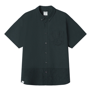 CHEVIGNON 法国尚飞扬 短袖刺绣衬衫男夏季宽松时尚衬衣通勤休闲