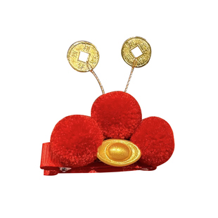 新年儿童招财元宝发夹女2026新款高端刘海夹碎发发卡过年头饰女童