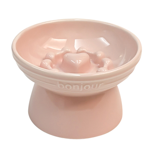 法式陶瓷宠物猫狗碗高脚护颈慢食防噎水碗猫粮碗罐头盘减少黑下巴