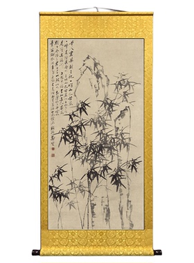 郑板桥竹石图国画卷轴挂画