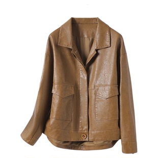 真皮夹克女外套常规翻领韩版宽松绵羊皮2026海宁新款加大码女皮衣
