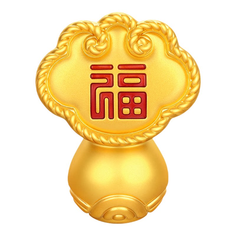 潮宏基福佑如意黄金摆件足金5D硬金鎏彩收藏投资金礼物计价