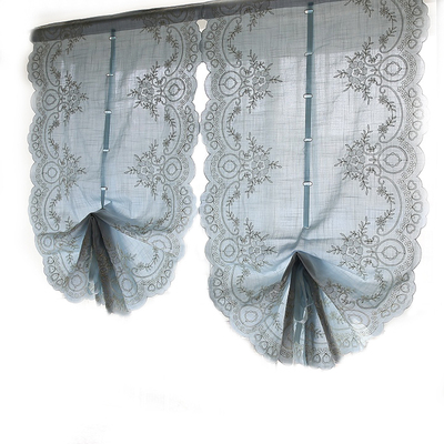 蓝色魔术贴成品扇形提拉帘美式