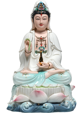 微美陶瓷12寸海浪座笑脸观音佛像