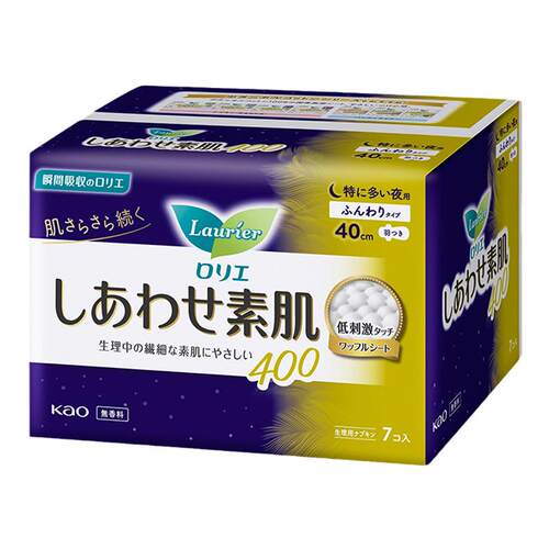 花王卫生巾夜用棉柔防侧漏日本进口乐而雅F素肌姨妈巾40cm*7片