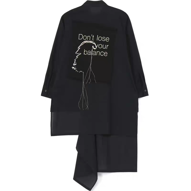 自主 yohji 不规则印花衬衣后背绣花宽松衬衫